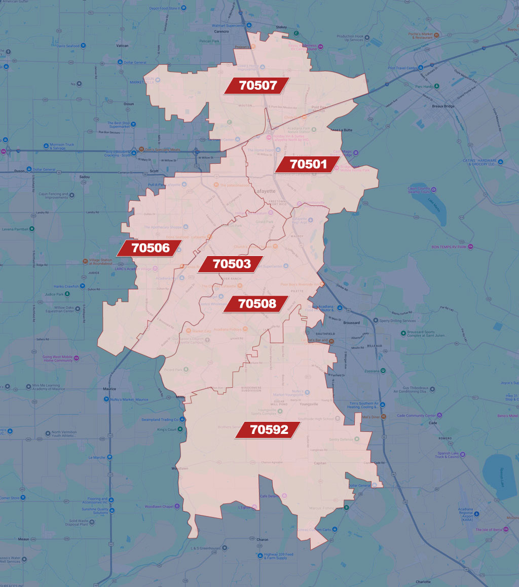 Lafayette, LA Zip Code Map
